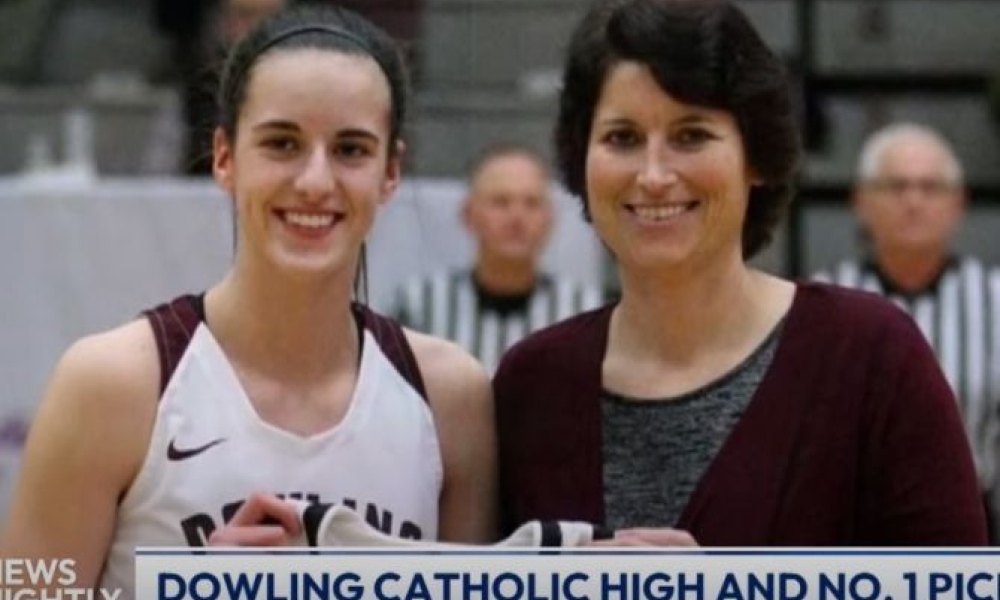 Caitlin Clark attended Dowling Catholic High School in West Des Moines, Iowa, where she was coached by Kristin Meyer, who joined “EWTN News Nightly” host Tracy Sabol on April 16, 2024, to share what it has been like for her to watch Clark become a basketball phenom. | Photo by “EWTN News Nightly” screenshot.